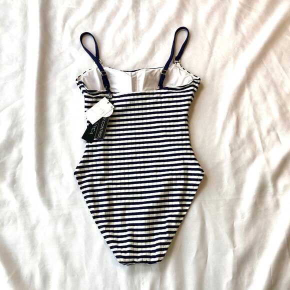 La Blanca Set Sail Lingerie One Piece Swimsuit Women's 6 Indigo Stripe NWT - Picture 9 of 12